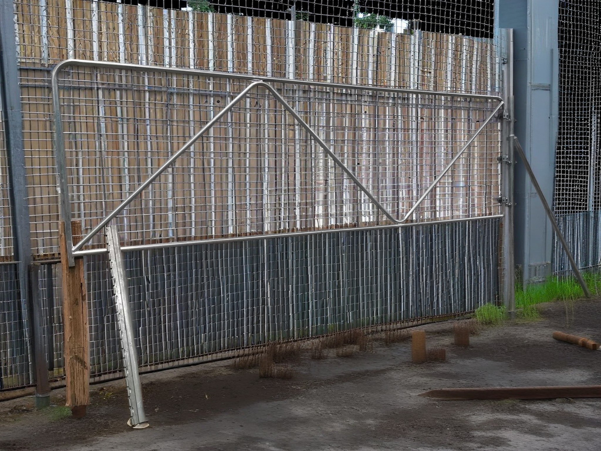 chain link fence with double arm, farm gate, horse fence