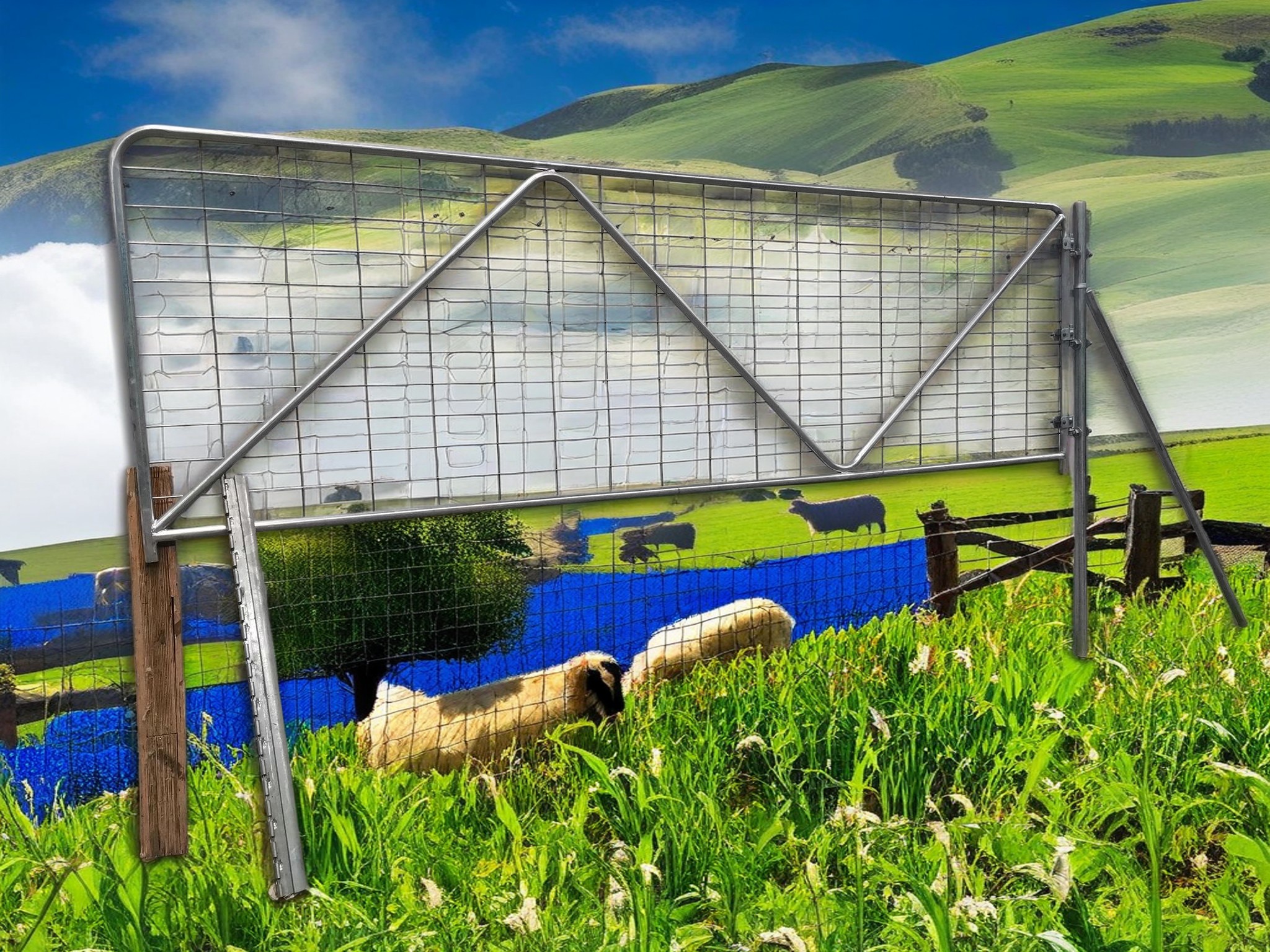 chain link fence with double arm, farm gate, horse fence