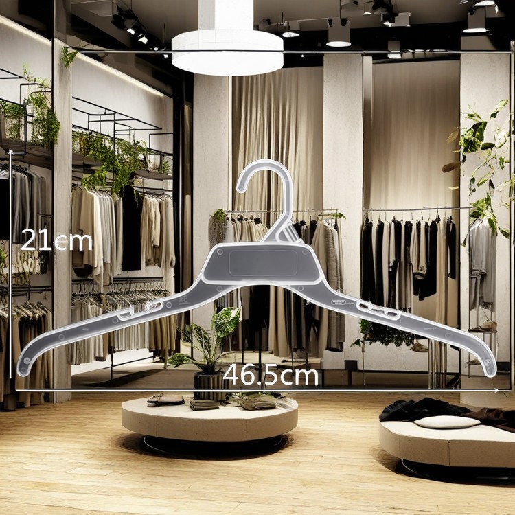 Unveil the KR - W529 plastic hangers from our Shanghai factory with 23 years of expertise. Measuring 46.5 cm, they feature a chic semi - transparent look, and custom colors are on offer. Equip them with our matching plastic size clips. Ideal for presenting adult men's and women's upper - wear. Widely purchased by clothing companies globally, even by Walmart's apparel suppliers. Explore on our independent site!