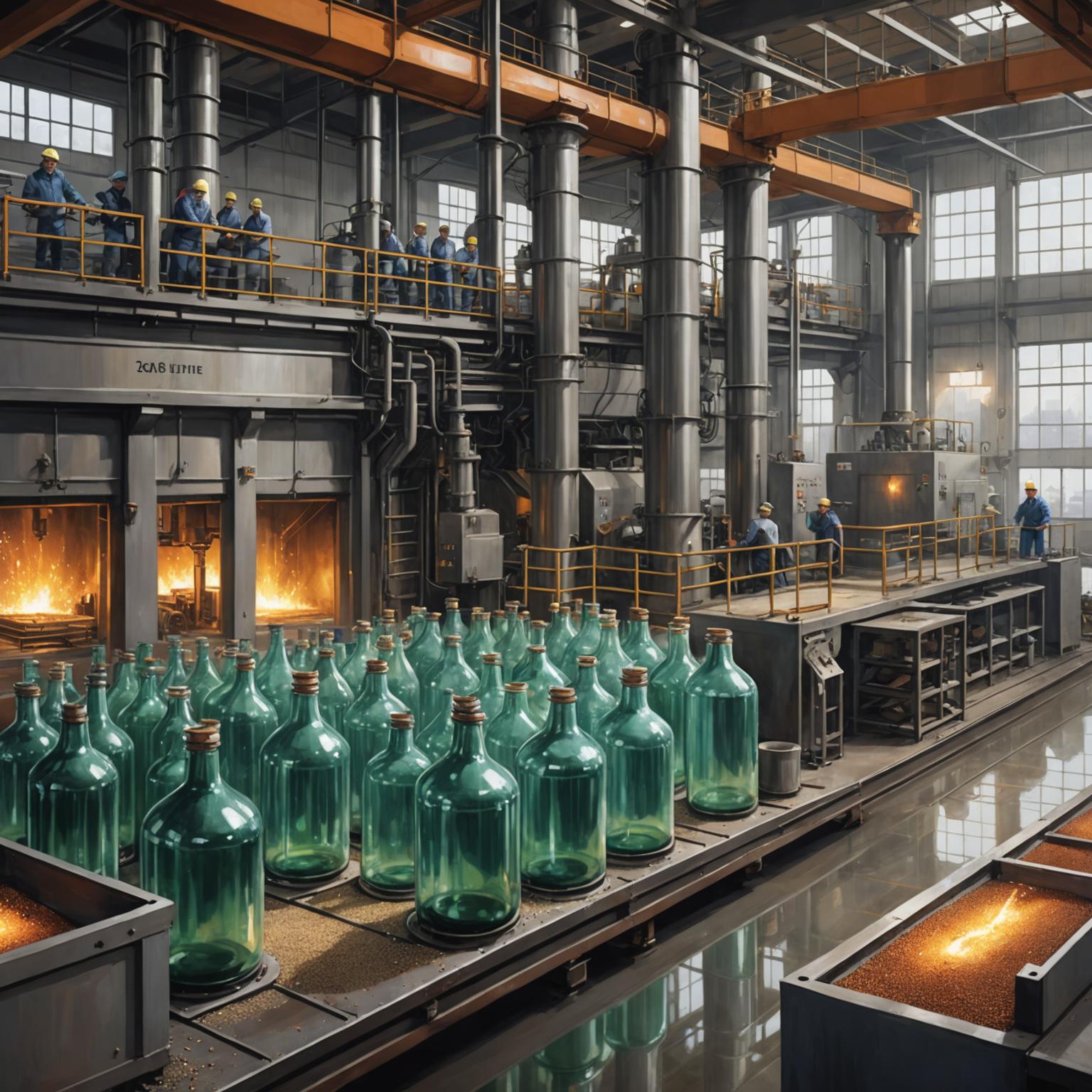producción de botella de vidrio