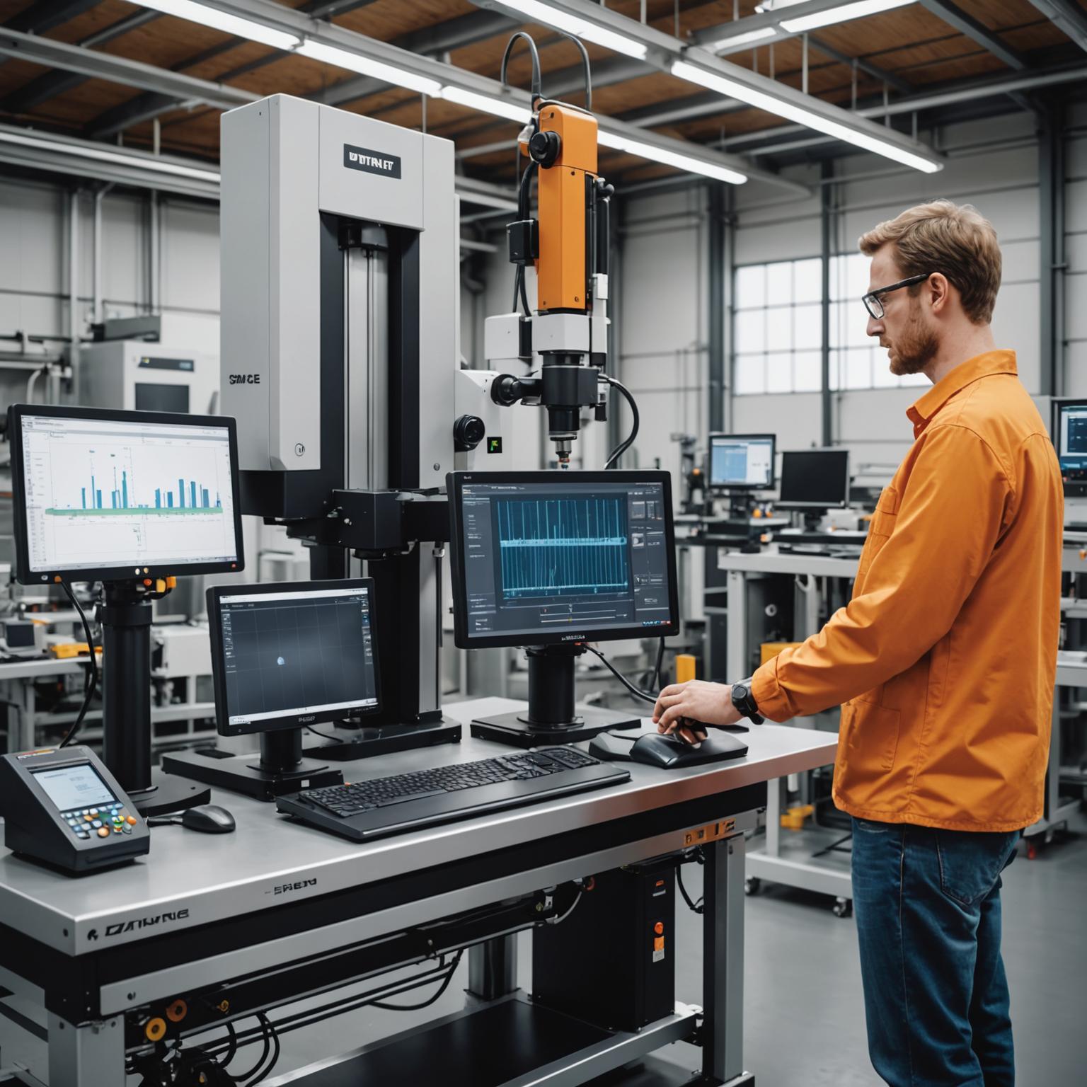 Person standing in a factory with machinery in the background