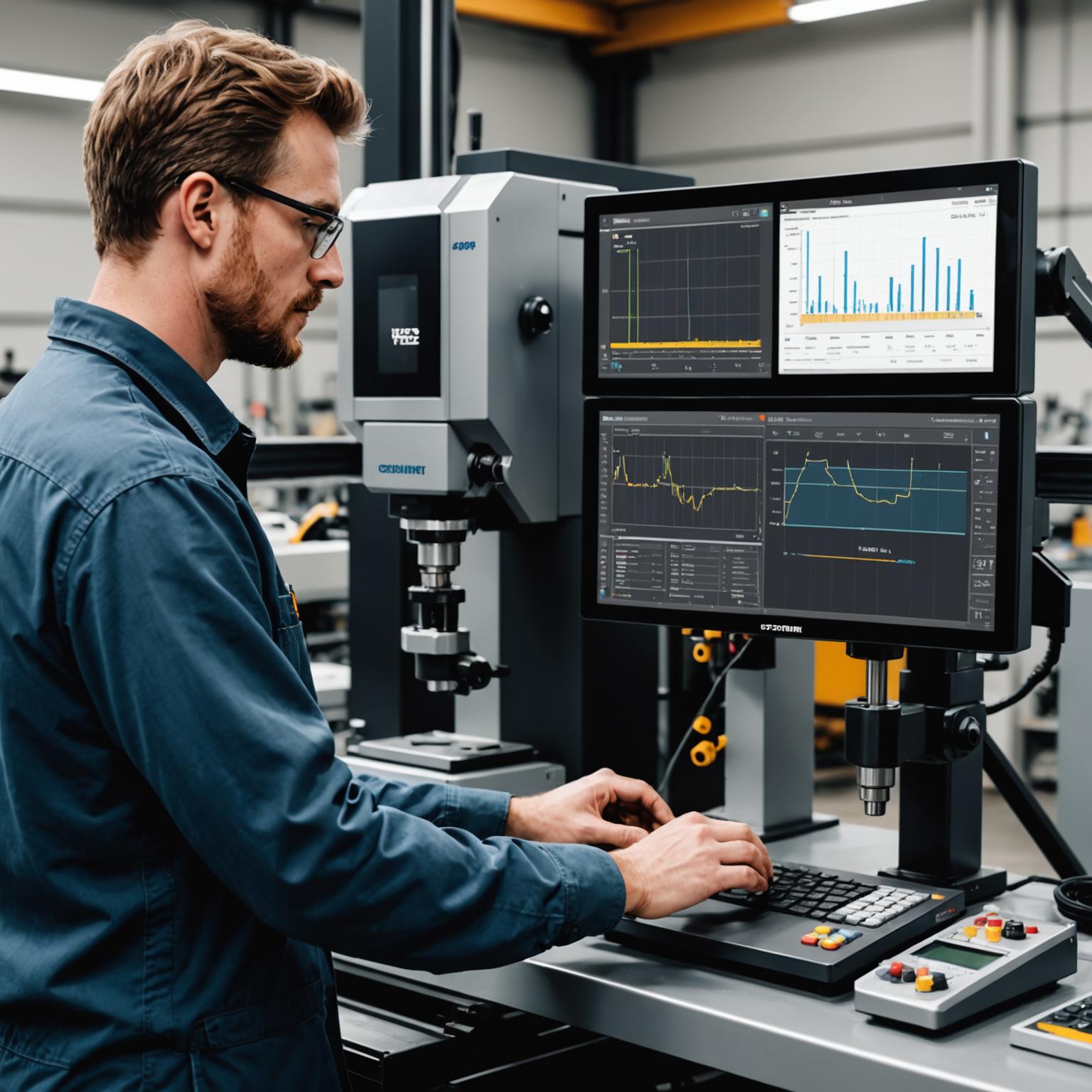 Person standing in a factory with machinery in the background