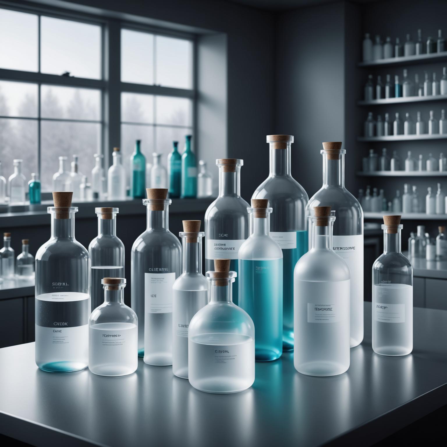 Raise storage with frosted chemical glass bottles