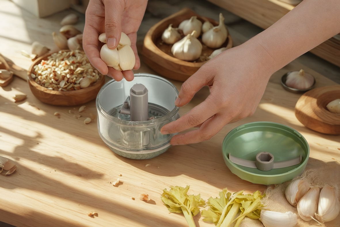 Cuisine sans effort avec un pilon à l'ail et un mini hachoir de nourriture