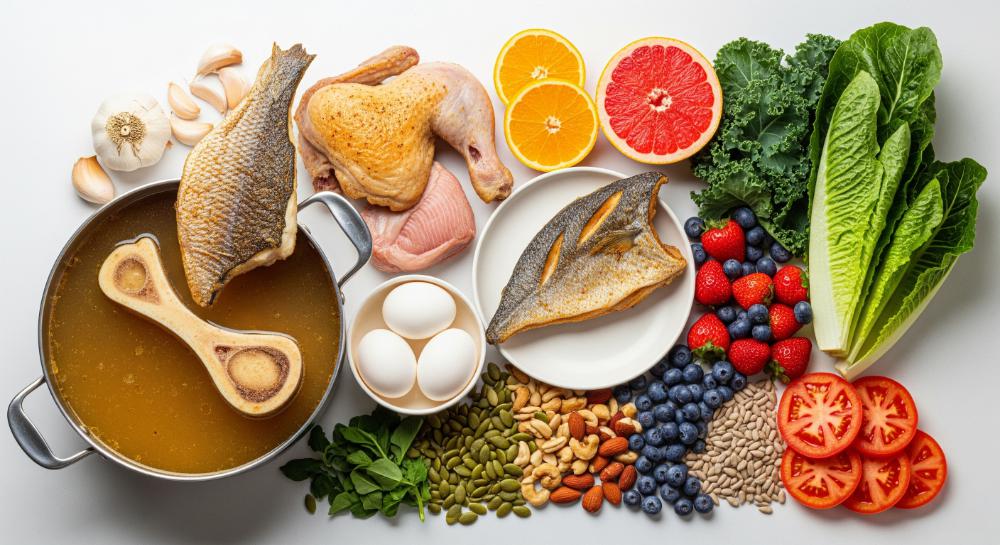 Assortment of collagen-rich foods.