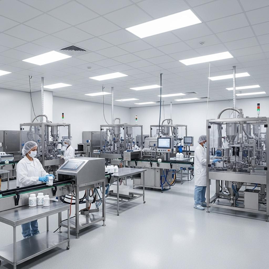 Person standing in a factory with machinery in the background