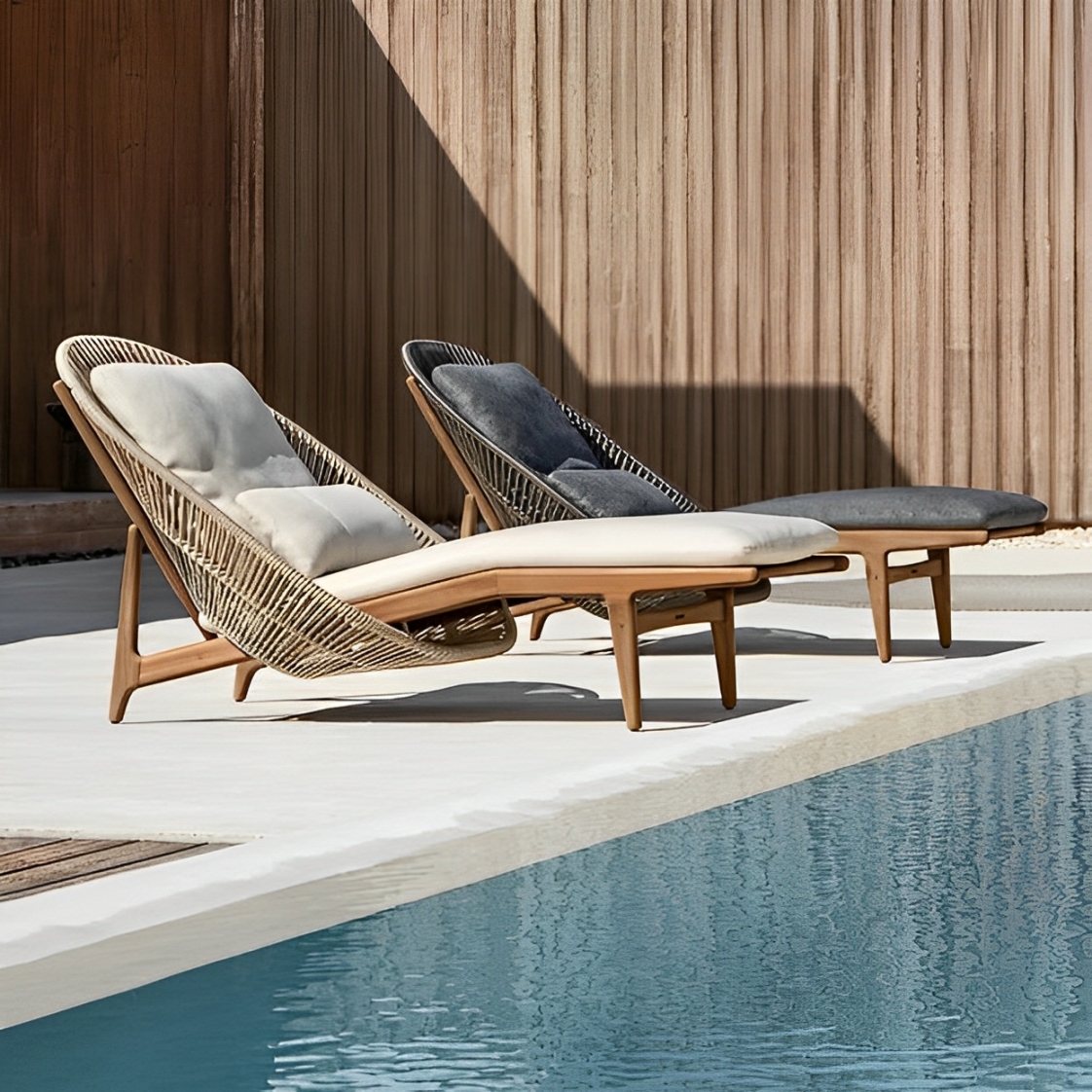 Bonny resort-style pool chairs with cushions and weatherproof aluminum frames