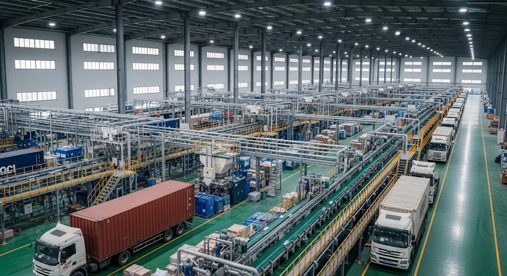 Large factory floor with production lines