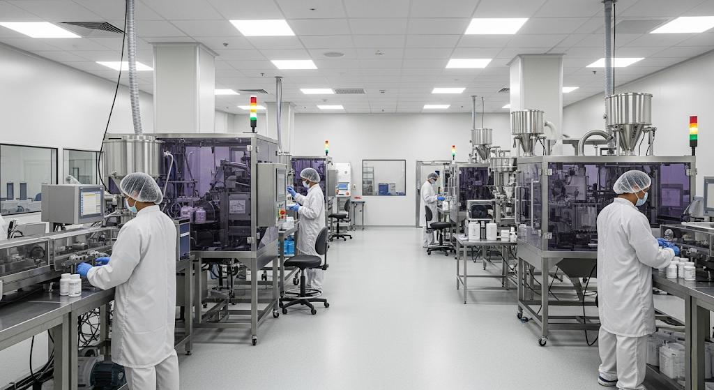 supplement manufacturing facility with workers