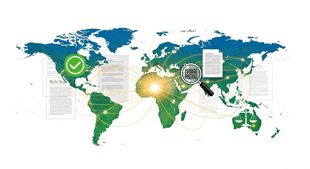 World map, showing global supplement compliance.
