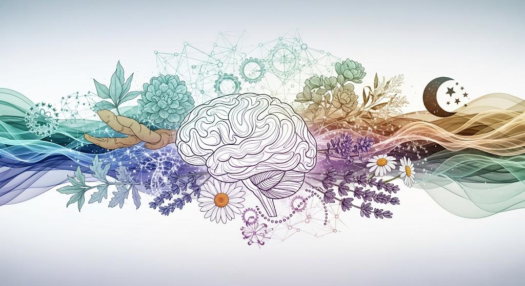 illustration natural herbs and abstract symbols.