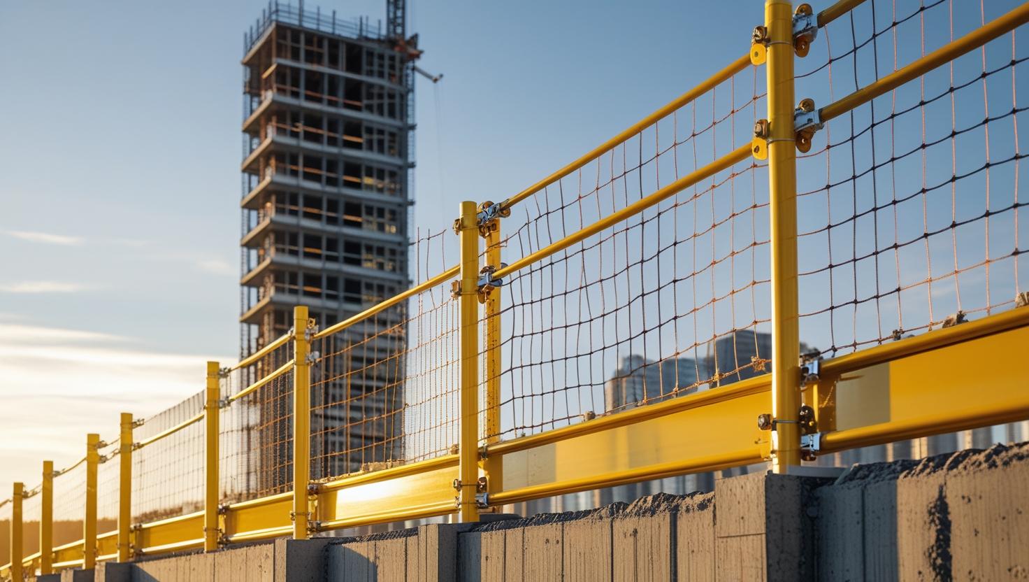 Giantdef fall protection fence installed on a building rooftop to protect maintenance workers