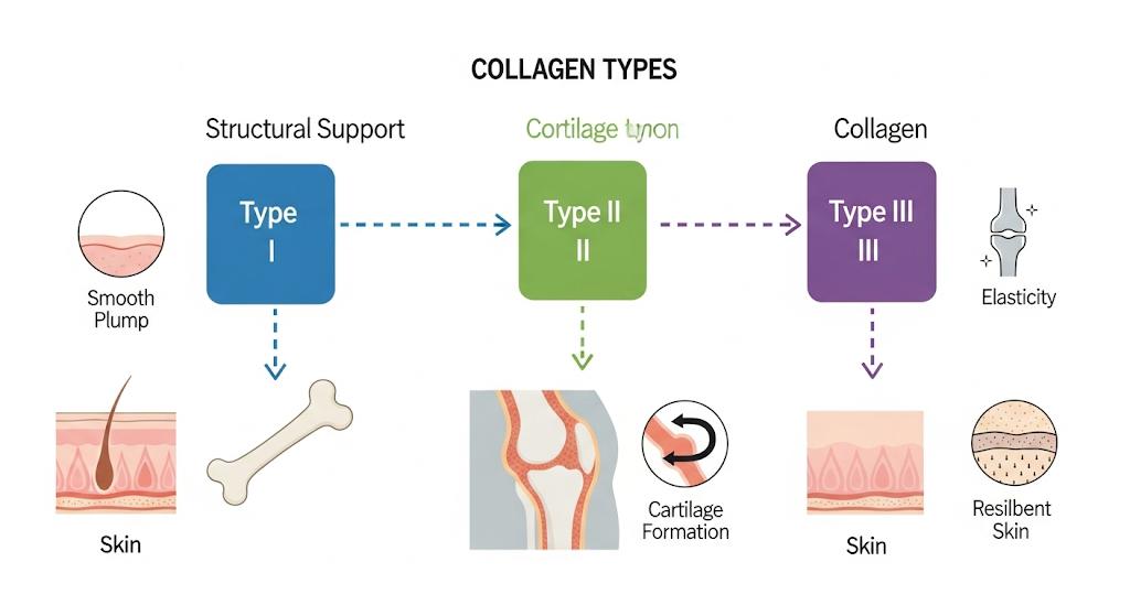 Collagen types and benefits for kin, joints, bones