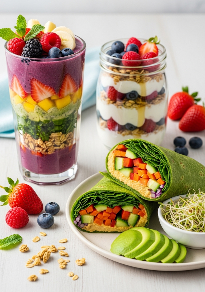 olorful smoothie, yogurt parfait