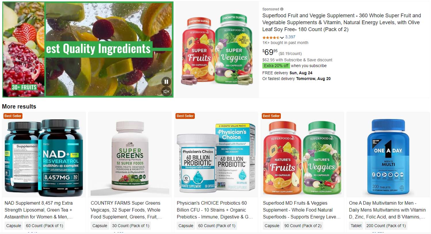 Person selecting dietary supplements on Amazon.