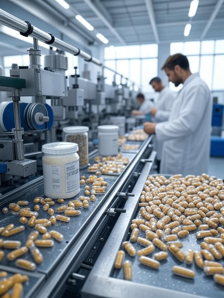 Modern supplement production line with capsules