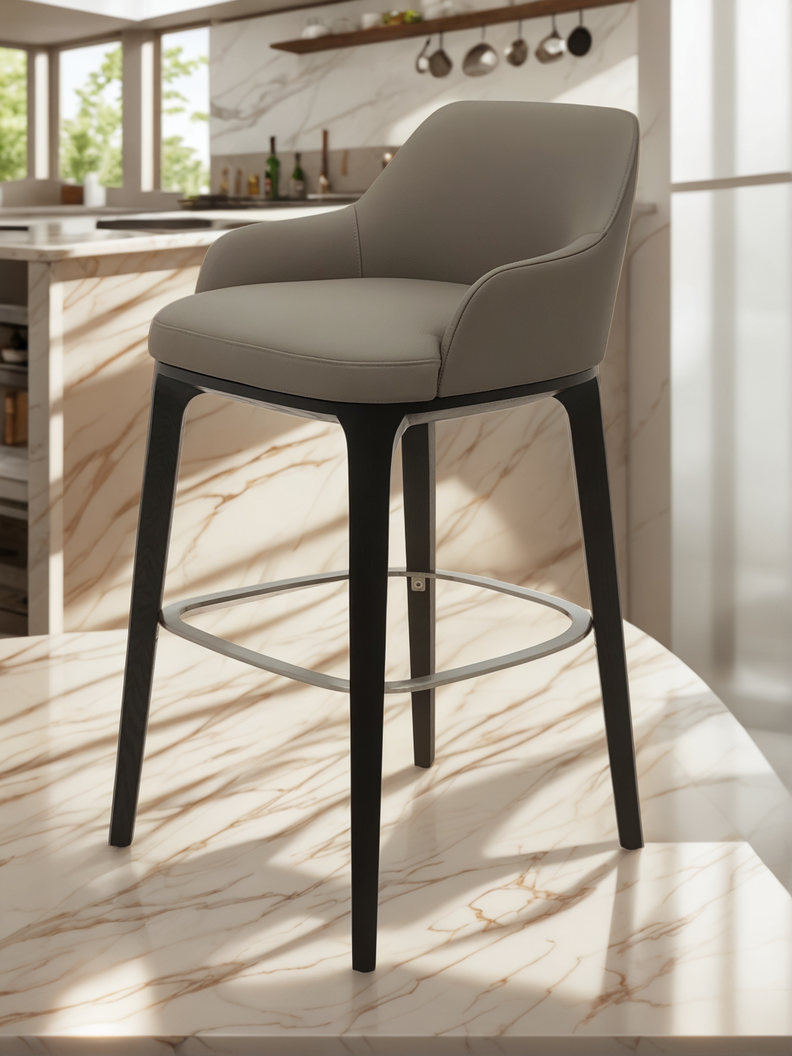 Solid wood bar stool Italian style backrest armchair