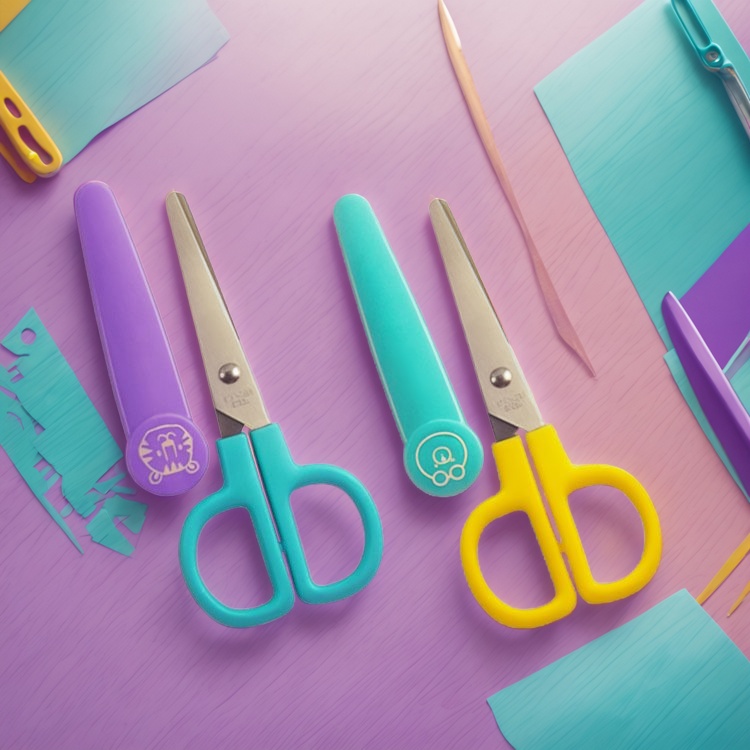 OEM children scissors, student scissors with cover, scissors factory, children safety scissors
