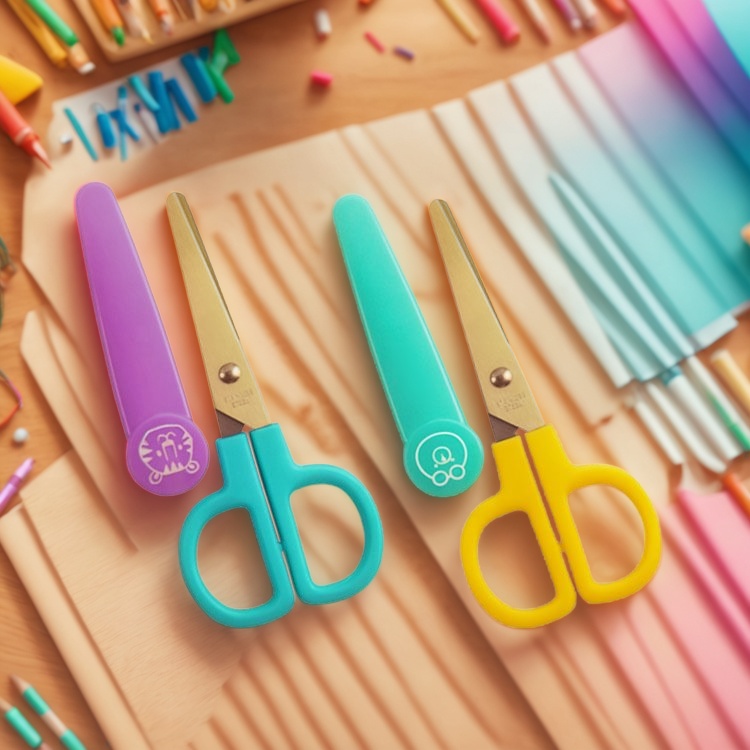 OEM children scissors, student scissors with cover, scissors factory, children safety scissors