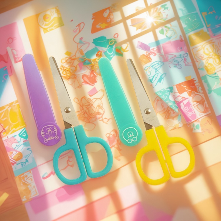 OEM children scissors, student scissors with cover, scissors factory, children safety scissors