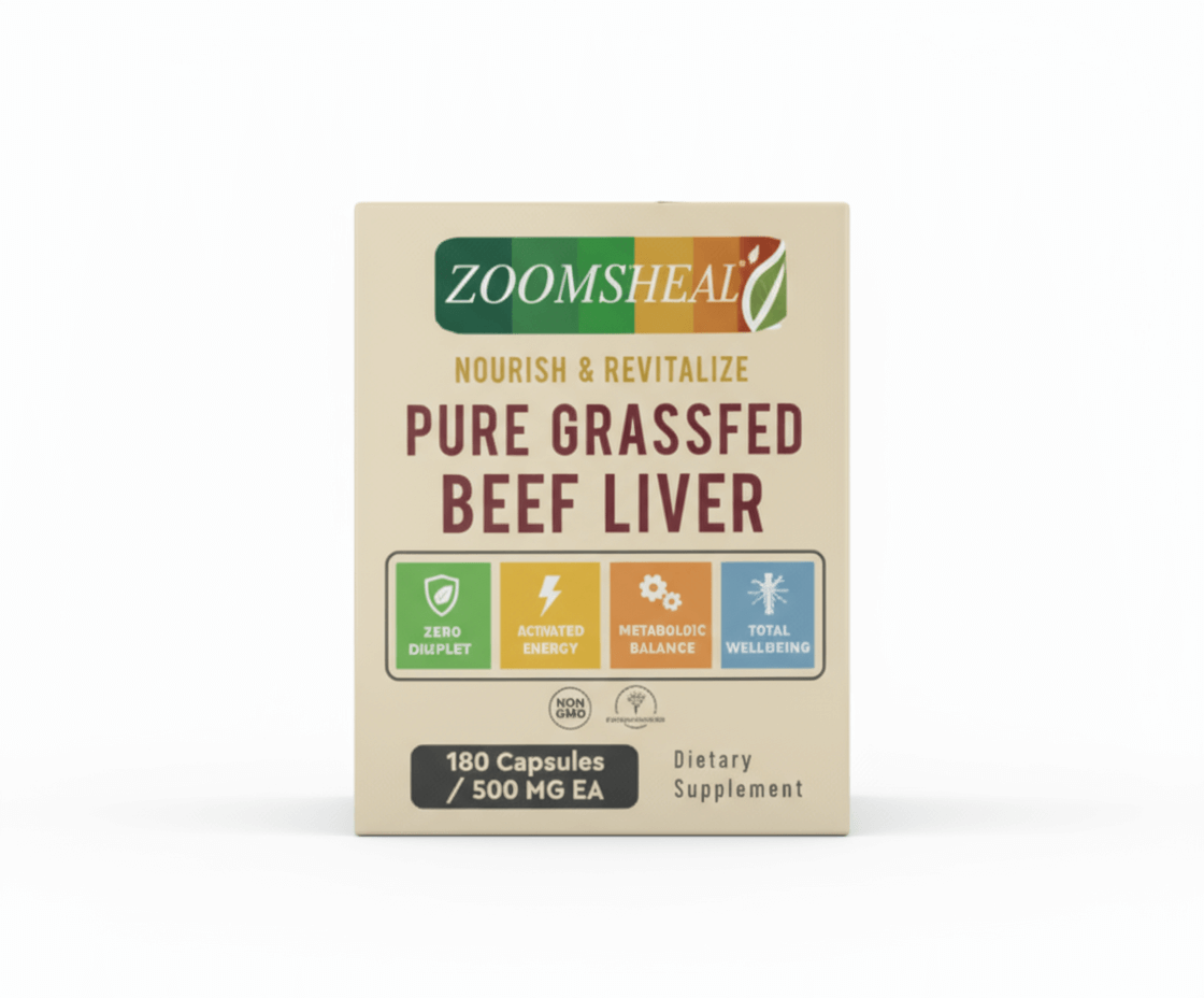 Beef liver supplement packaging box on table