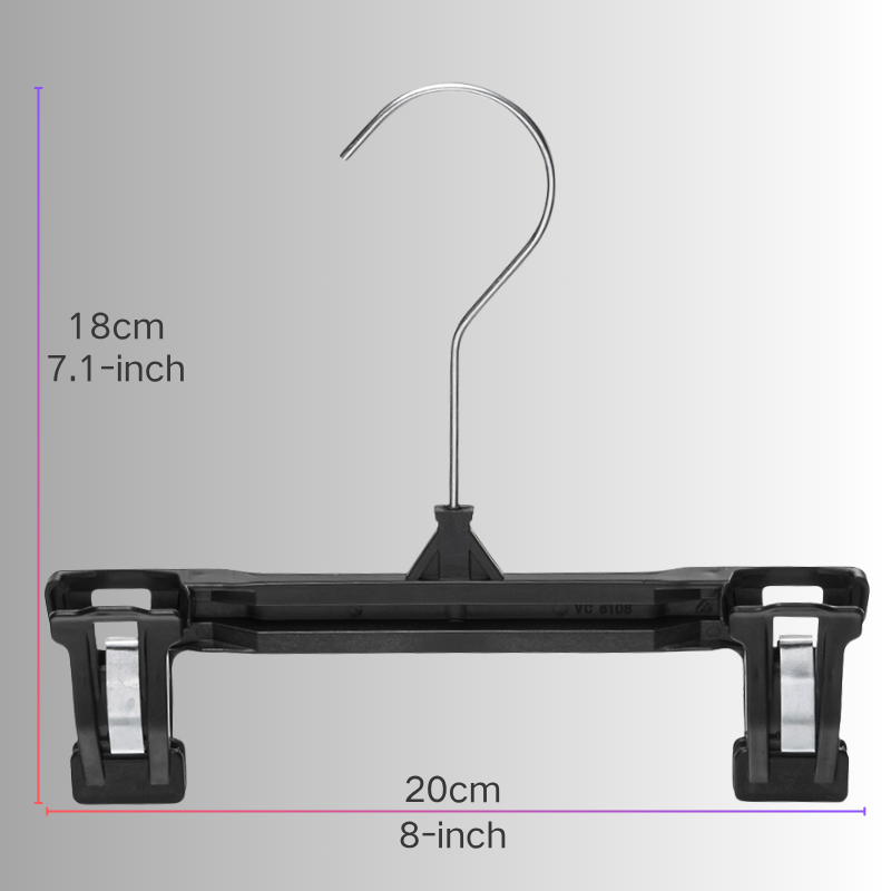 20cm Black Plastic Hanger with Non-Slip Clips for Kids/Toddler/Baby Pants
