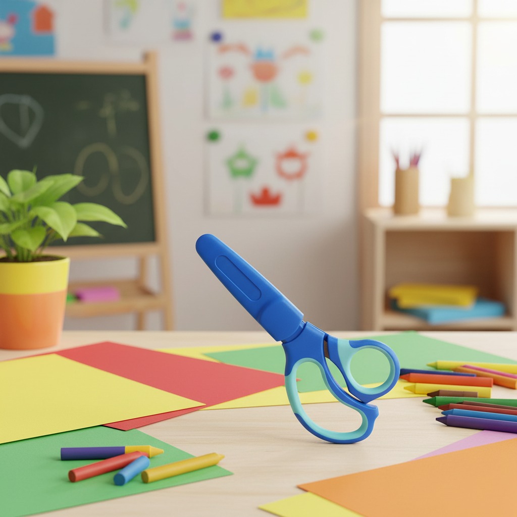 مقصات للأطفال يساريين، مقصات مزودة بغطاء أمان، مصنع مقصات OEM، مقصات للأطفال يساريين