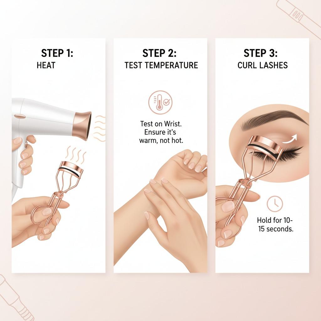 how to heat eyelash curler with hairdryer