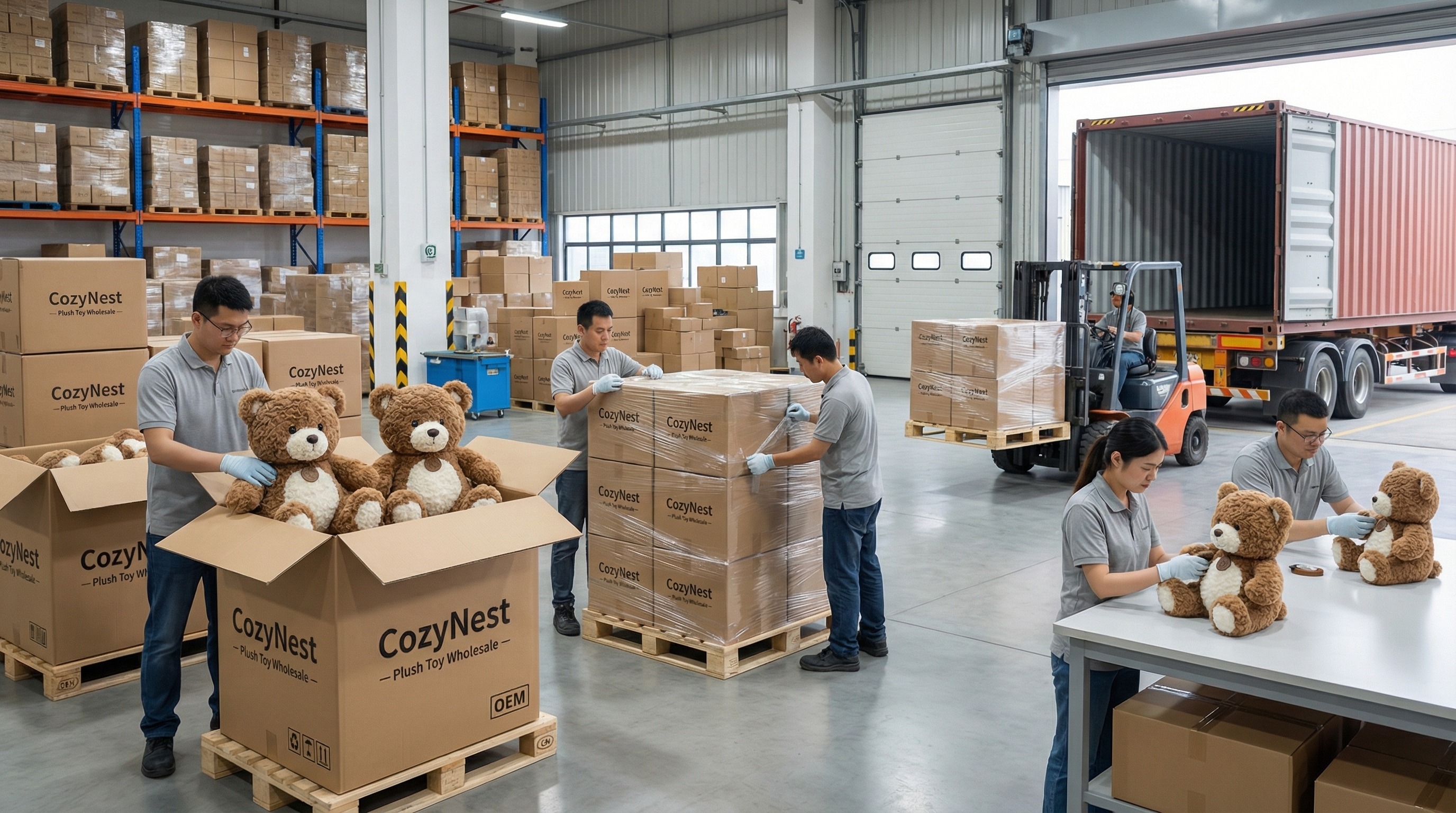 teddy bear plush toy wholesale packaging and loading scene