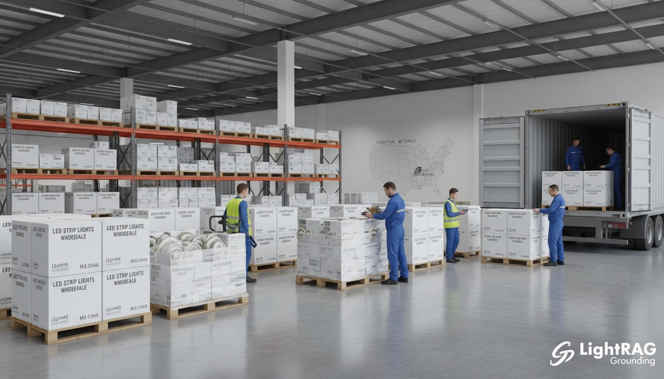 LEDストリップライトの卸売りの梱包と積み込みシーン