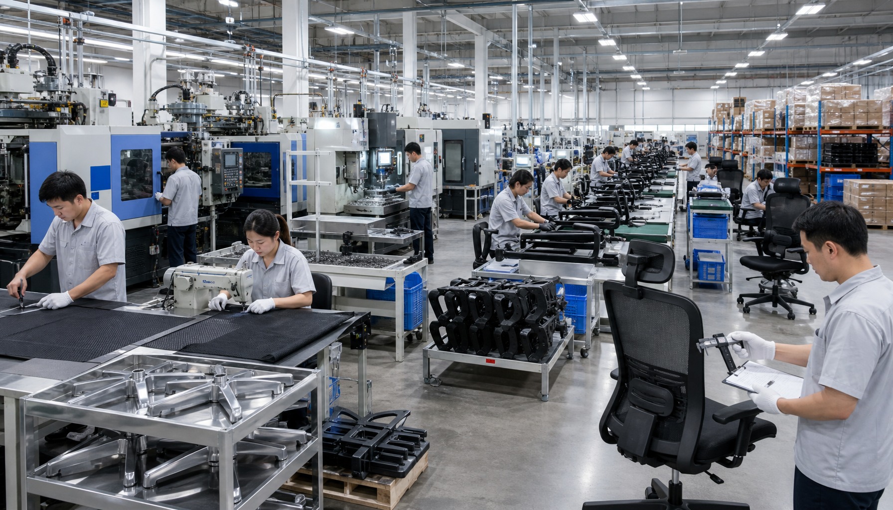 인체공학적 메쉬 사무용 의자 공장 조달 가이드 OEM 생산 현장