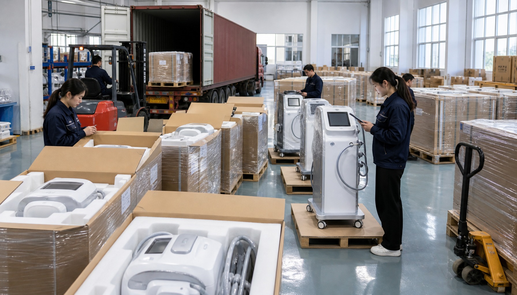 Beauty Machine Supplier packaging and loading scene