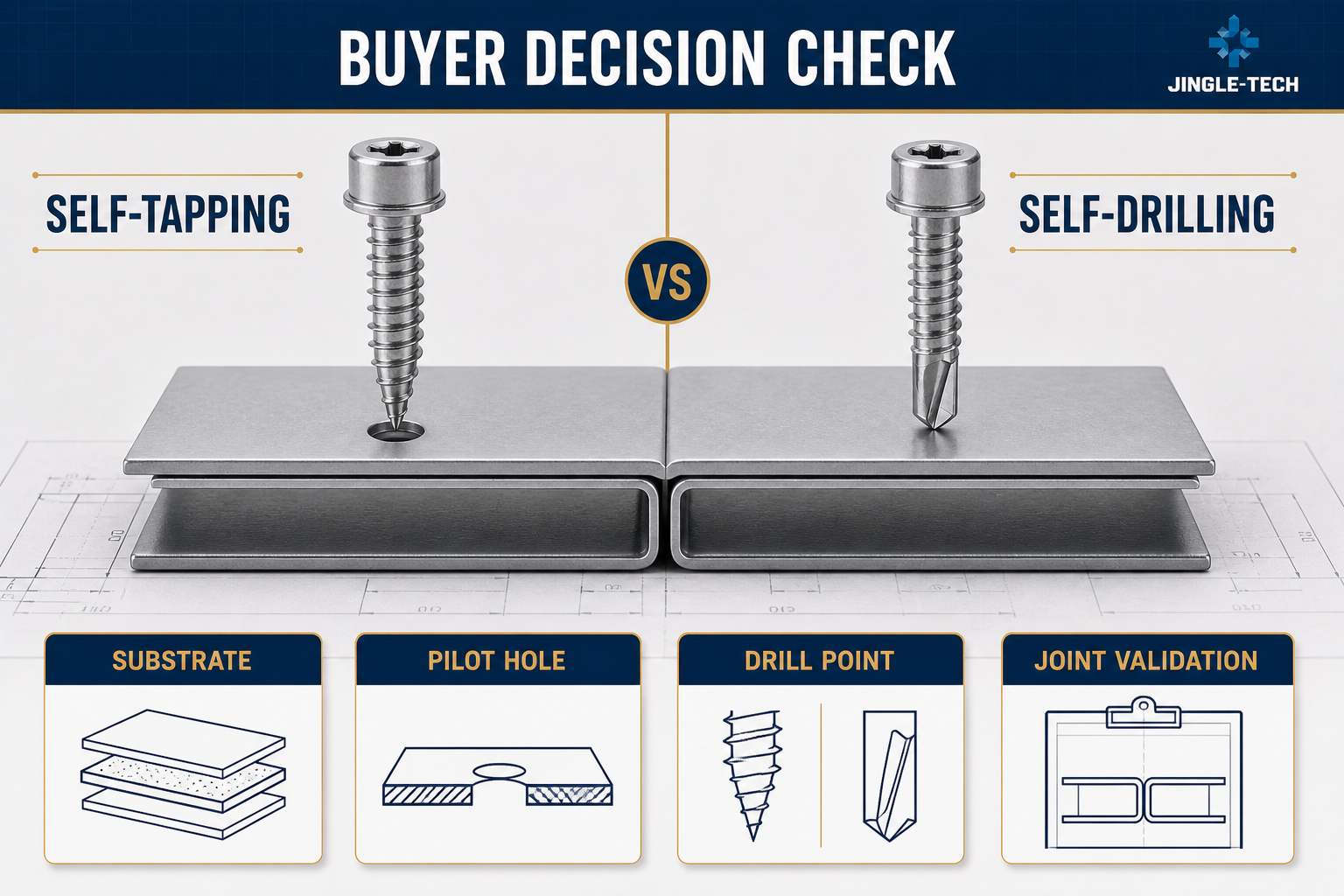Balanced comparison of substrate, pilot hole, drill point and joint validation for self-tapping and self-drilling screws