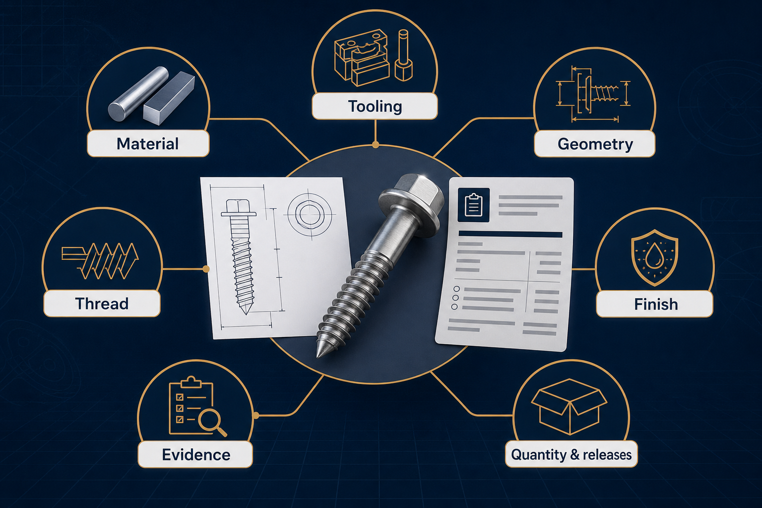 Custom screw cost map connecting material, tooling, geometry, thread, finish, evidence and order quantity