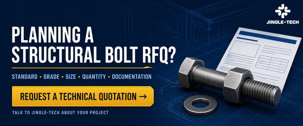 Structural bolt RFQ checklist covering standard, grade, size, quantity and documentation