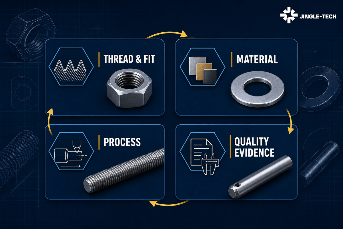 Buyer decision map for nuts, washers, threaded rods, and pins from function to evidence
