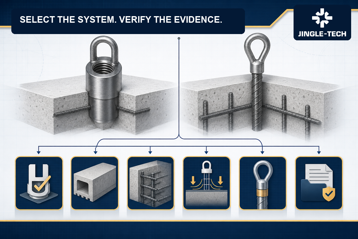 Lifting insert system selection and procurement evidence verification map