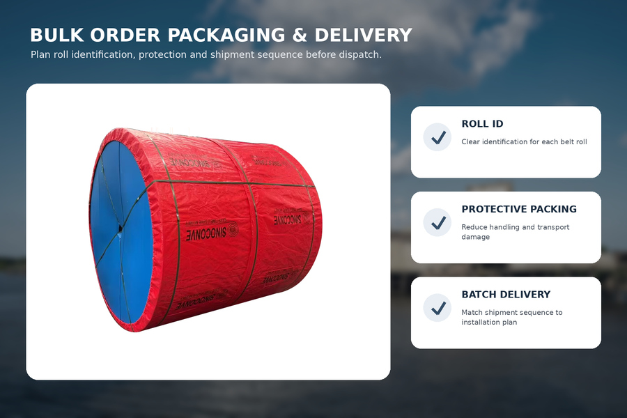 Packaged SINOCONVE conveyor belt roll for bulk order production and delivery