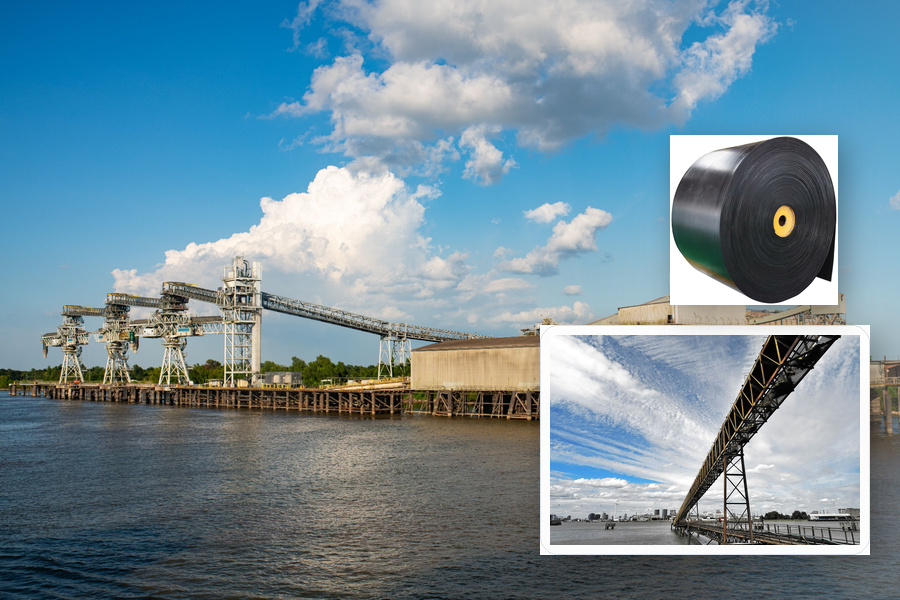 Port bulk material conveyor application for high-throughput terminal handling