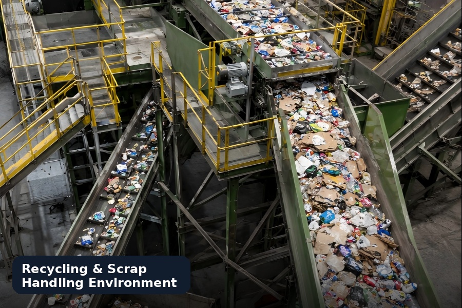 Recycling and scrap handling plant conveyor belt system