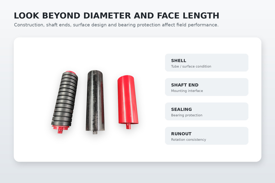 Conveyor roller construction showing shell shaft sealing and runout considerations