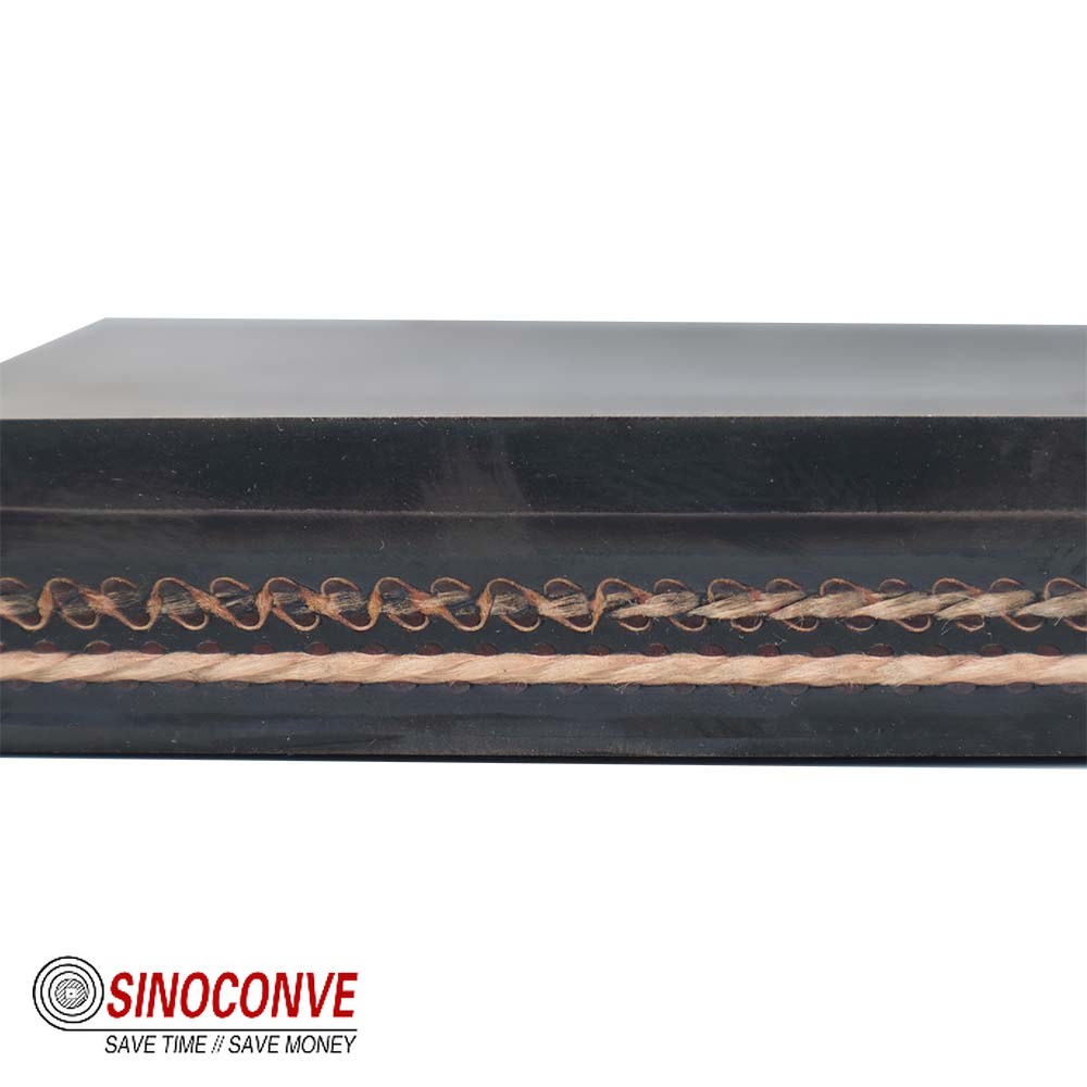 EP conveyor belt cross section showing multi-ply fabric construction