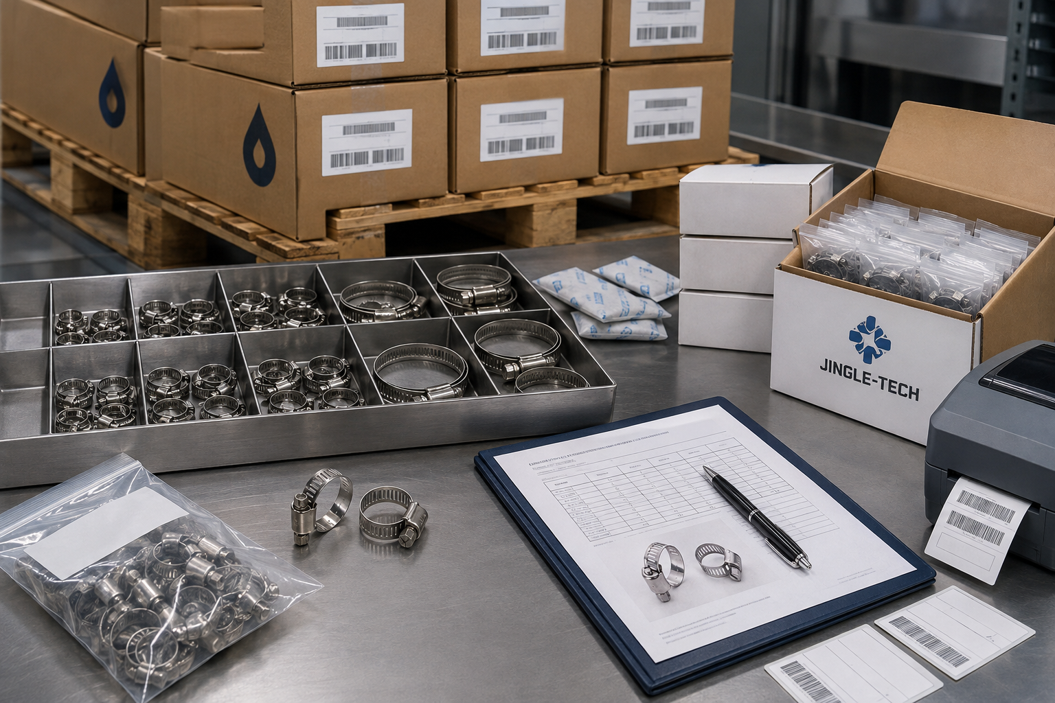 Worm-drive hose clamp export packaging and traceability