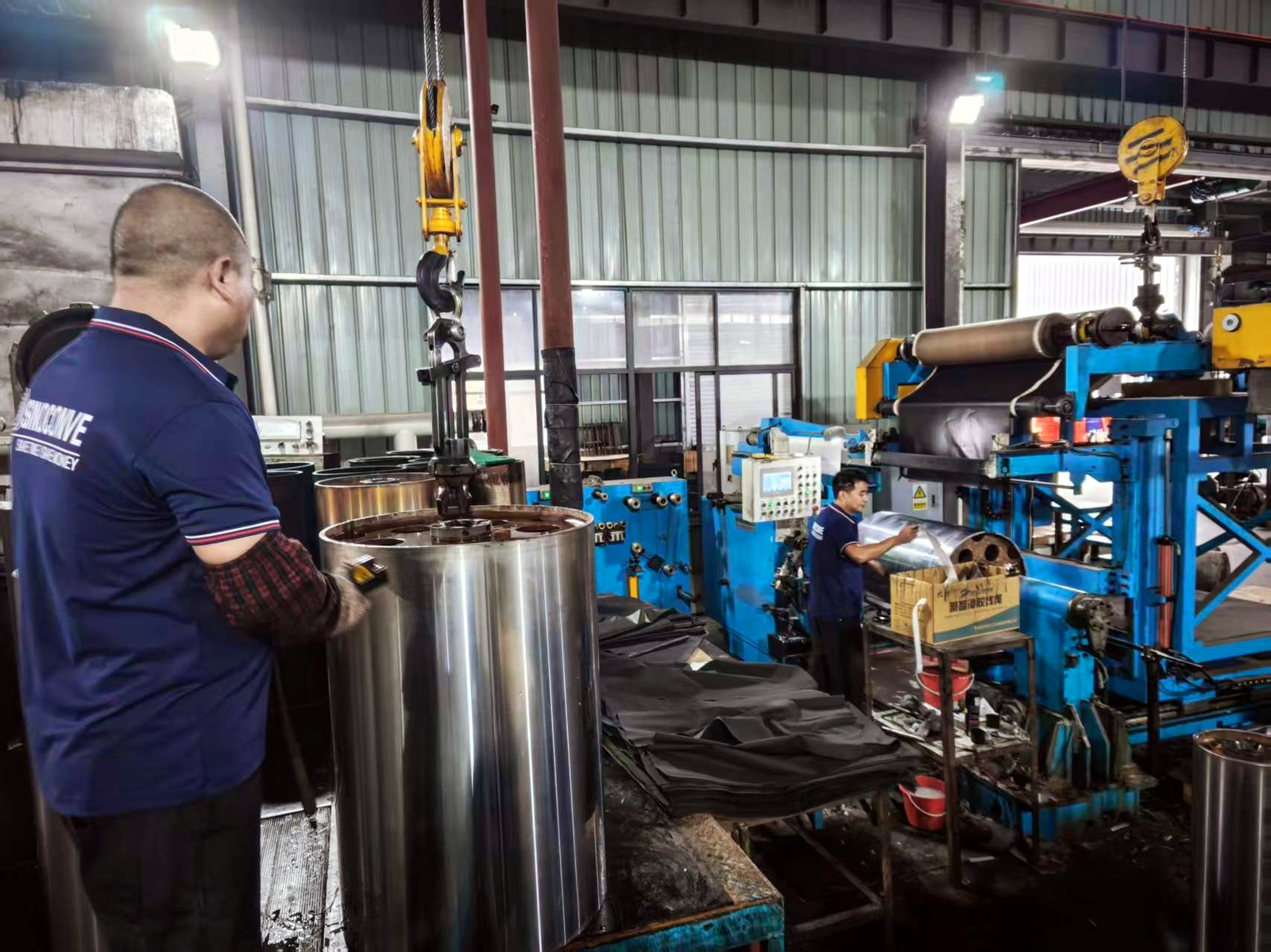 belt production machinery inside a rubber belt factory