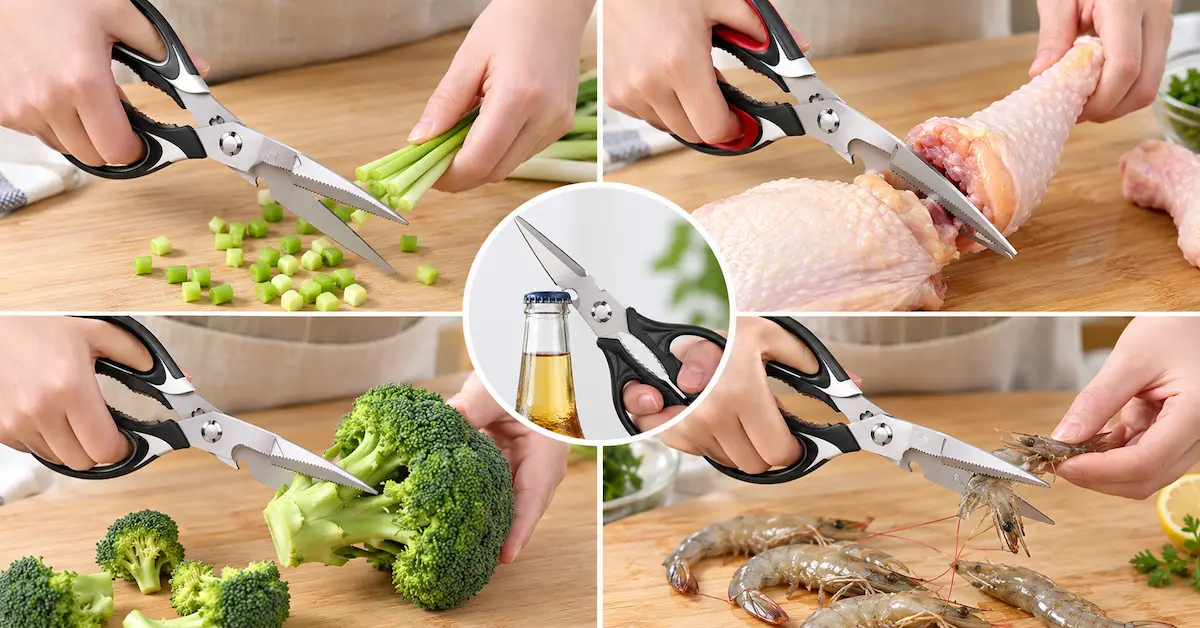 Scènes de coupe de ciseaux de cuisine multifonctions