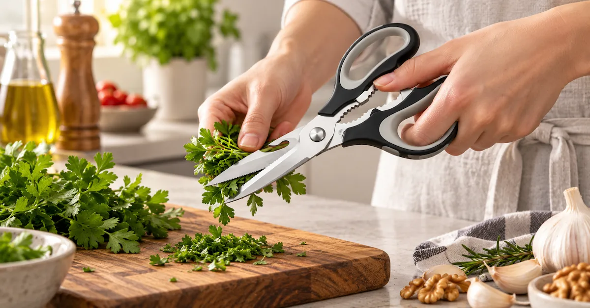 Multifunction kitchen scissors cutting fresh herbs