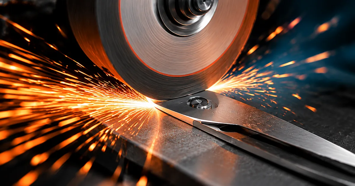 Kitchen scissors blade grinding process with sparks