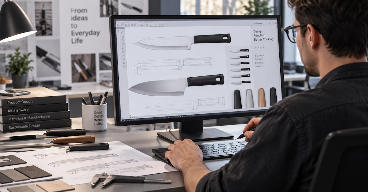 Kitchen knife product design process on computer