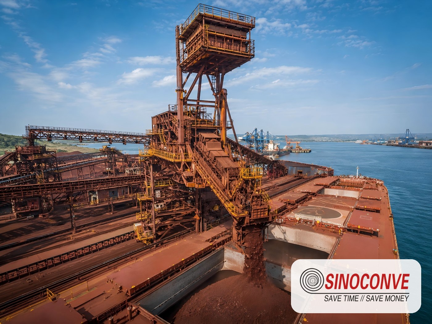 Iron ore bulk terminal where high temperature belts operate
