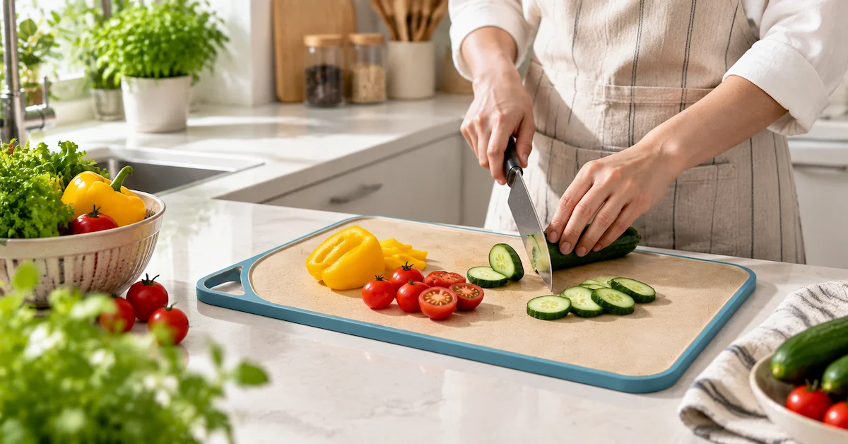 Cutting board kitchen food preparation scene